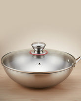 32cm Tri-Ply Stainless Steel Wok with Glass Lid