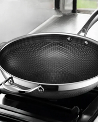 34cm Tri-Ply Honeycomb Stainless Steel Wok - detail