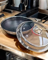 36cm Honeycomb Hybrid Wok with Glass Lid