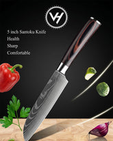 5-Piece Damascus Knife Set – Wooden Handle
