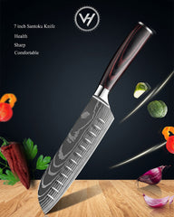 5-Piece Damascus Knife Set – Wooden Handle