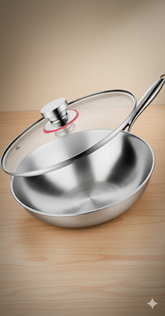 32cm Tri-Ply Stainless Steel Wok with Glass Lid