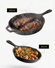 Pre-Seasoned Cast Iron Skillet Bundle – 30cm + 26cm