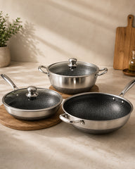 Premium Honeycomb Cookware Bundle - 28cm Frypan + 30cm Pot + 34cm Wok