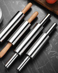 Stainless Steel Baking Rolling Pin with Wooden Handles