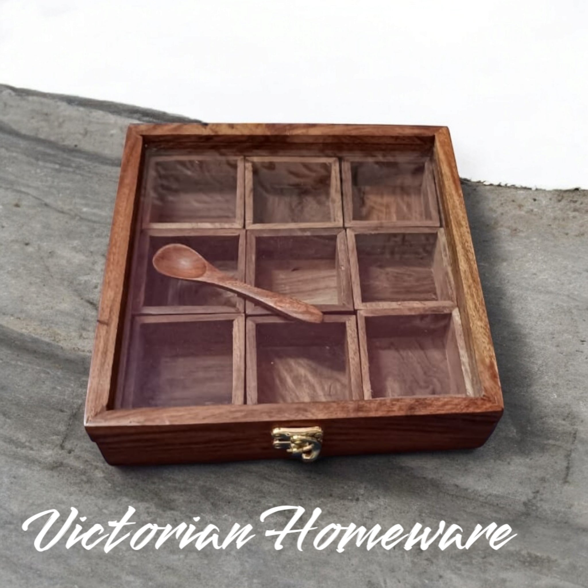 Wooden Spice Box (Square, Acacia Wood)