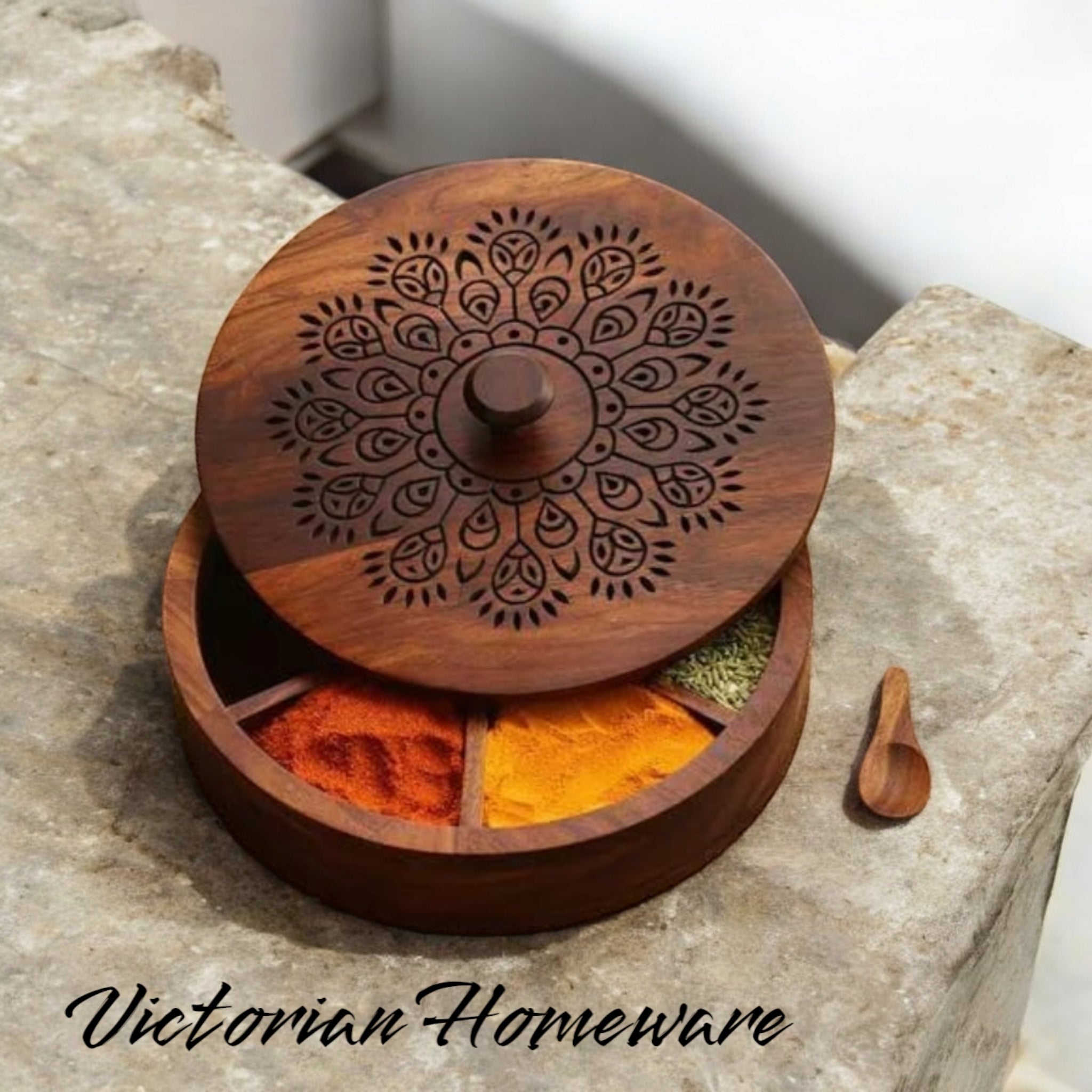 Wooden Spice Box Round shape ( Acacia Wood )