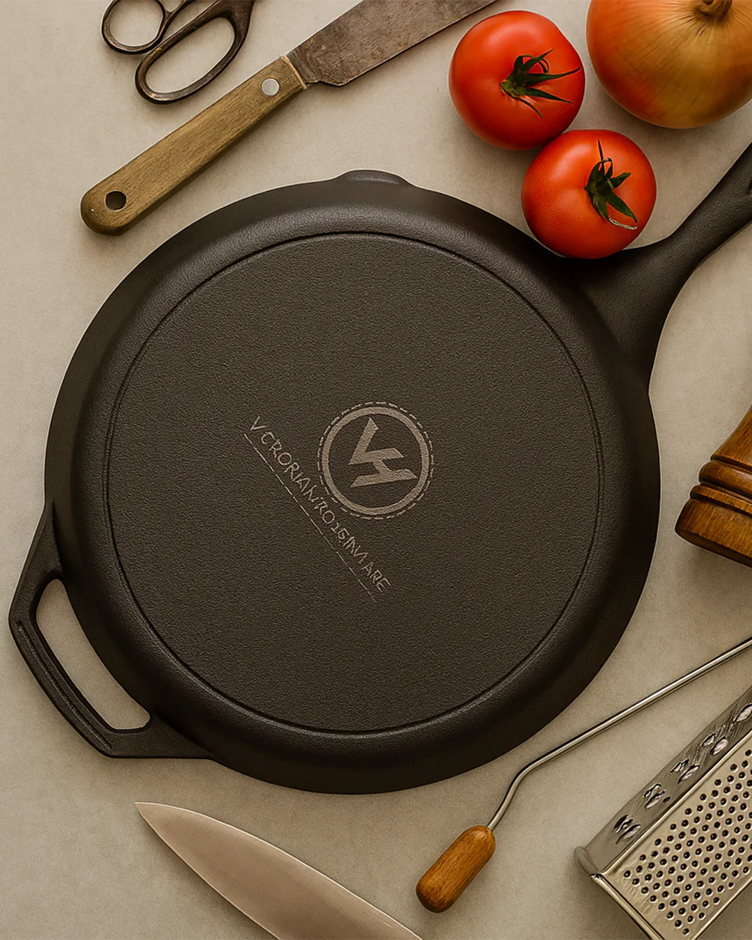 26cm Pre-Seasoned Cast Iron Skillet detail — Victorian Homeware