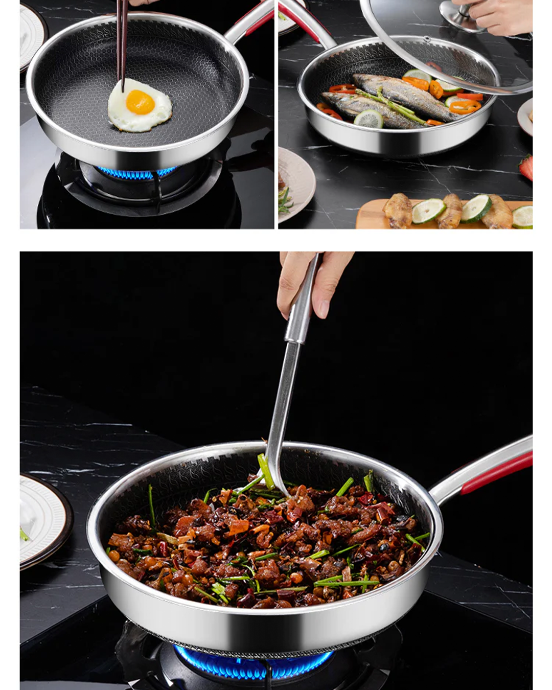 30cm Honeycomb Stainless Steel Frypan