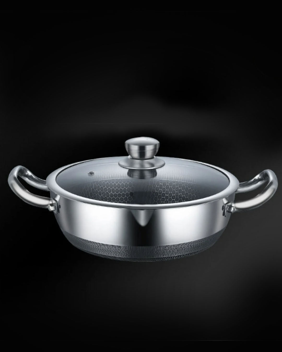 30cm Tri-Ply Honeycomb Stainless Steel Pot - side view