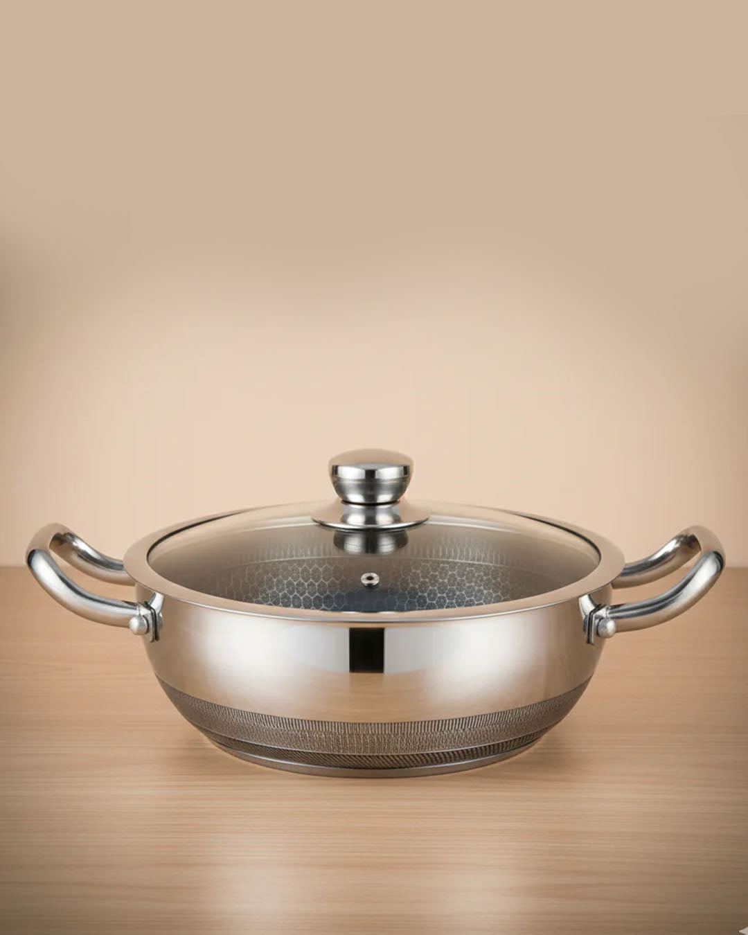 30cm Tri-Ply Honeycomb Stainless Steel Pot - front view
