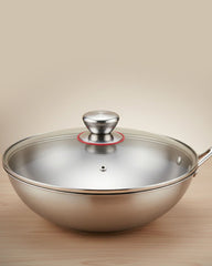 32cm Tri-Ply Stainless Steel Wok with Glass Lid