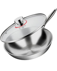 32cm Tri-Ply Stainless Steel Wok with Glass Lid