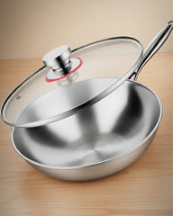 32cm Tri-Ply Stainless Steel Wok with Glass Lid