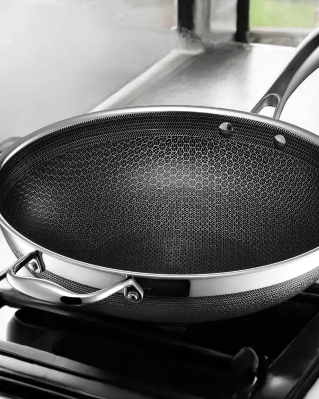 34cm Tri-Ply Honeycomb Stainless Steel Wok