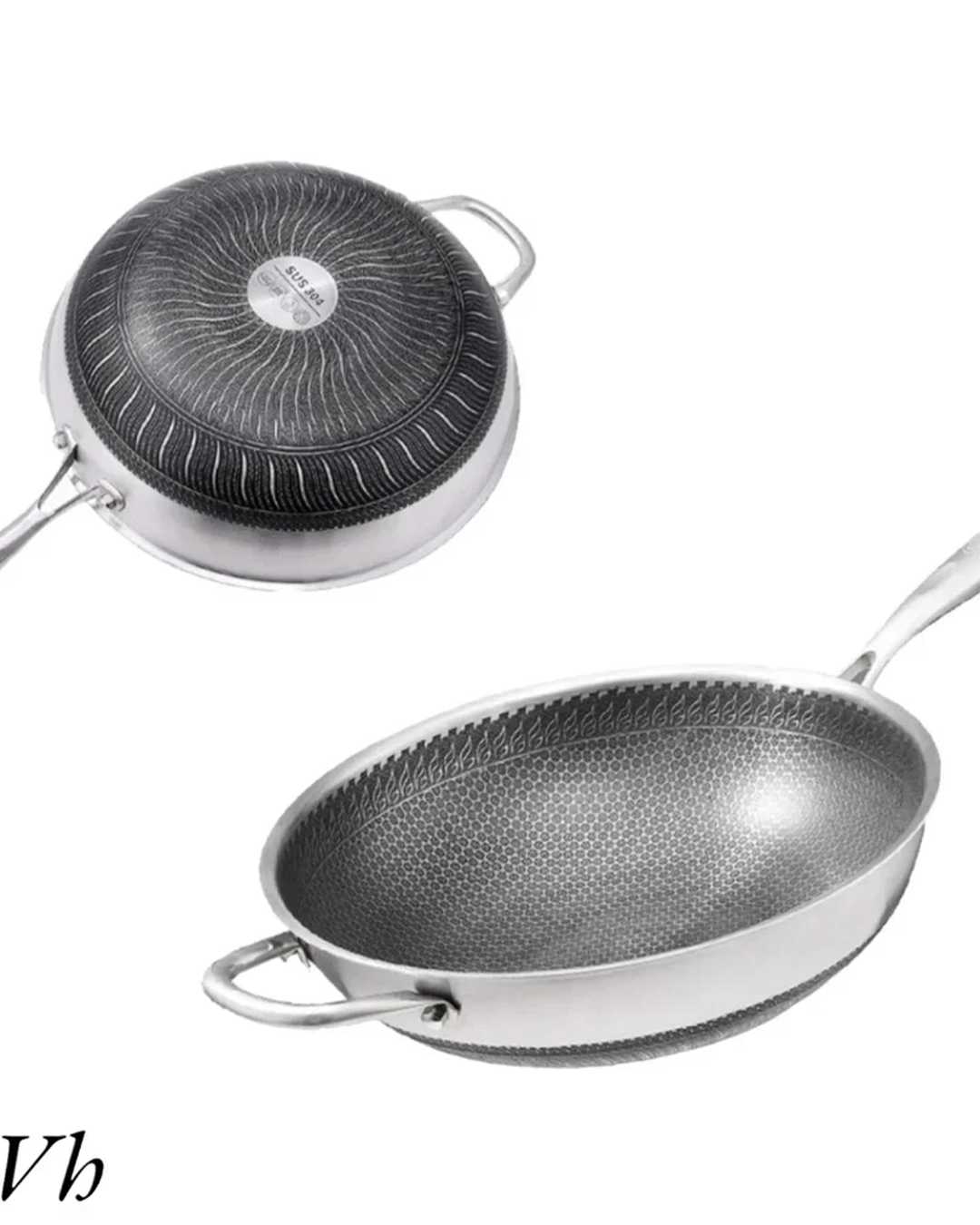 34cm Tri-Ply Honeycomb Stainless Steel Wok