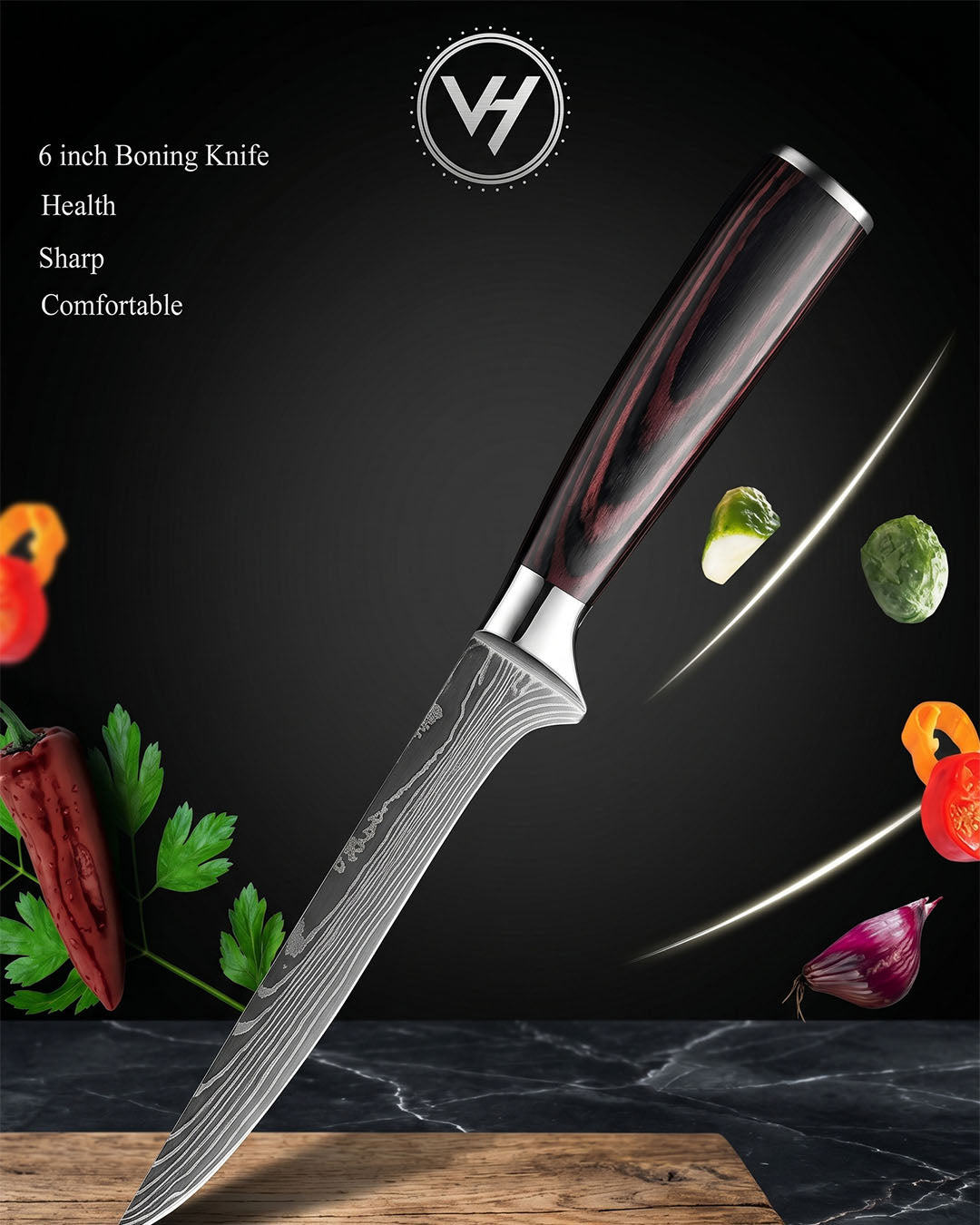 5-Piece Damascus Knife Set – Wooden Handle
