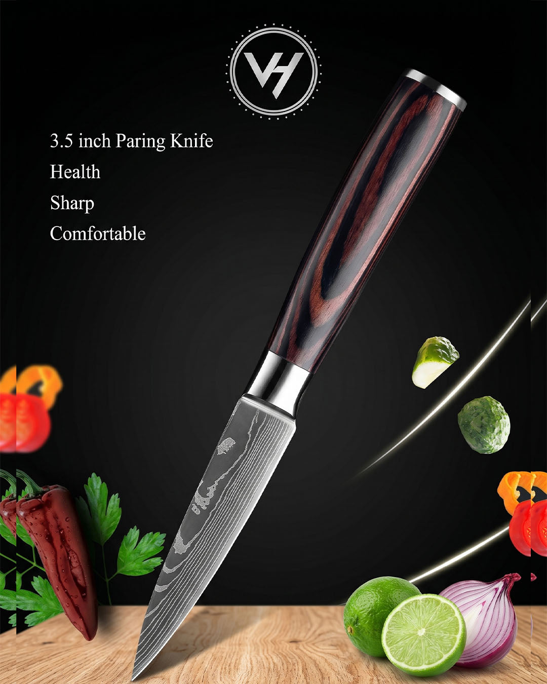 5-Piece Damascus Knife Set – Wooden Handle