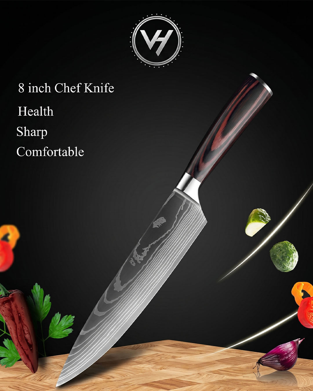 5-Piece Damascus Knife Set – Wooden Handle