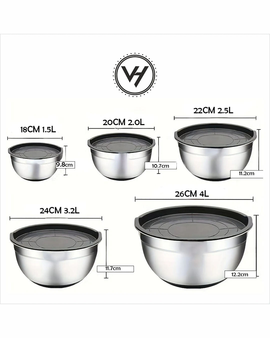 5-Piece Stainless Steel Mixing Bowl Set with Lids