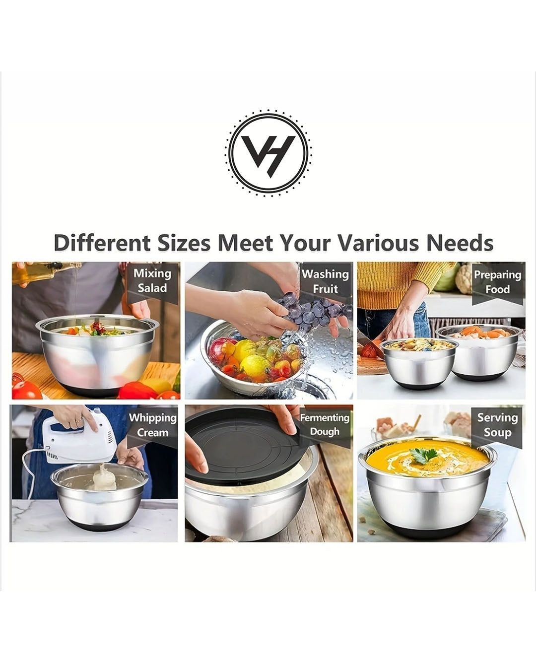 5-Piece Stainless Steel Mixing Bowl Set with Lids