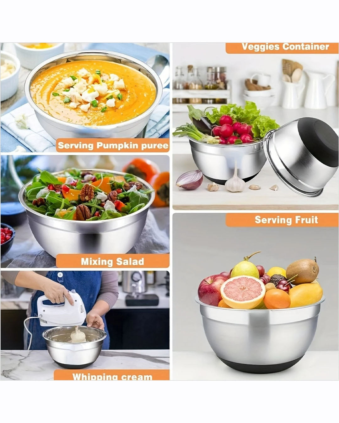5-Piece Stainless Steel Mixing Bowl Set with Lids