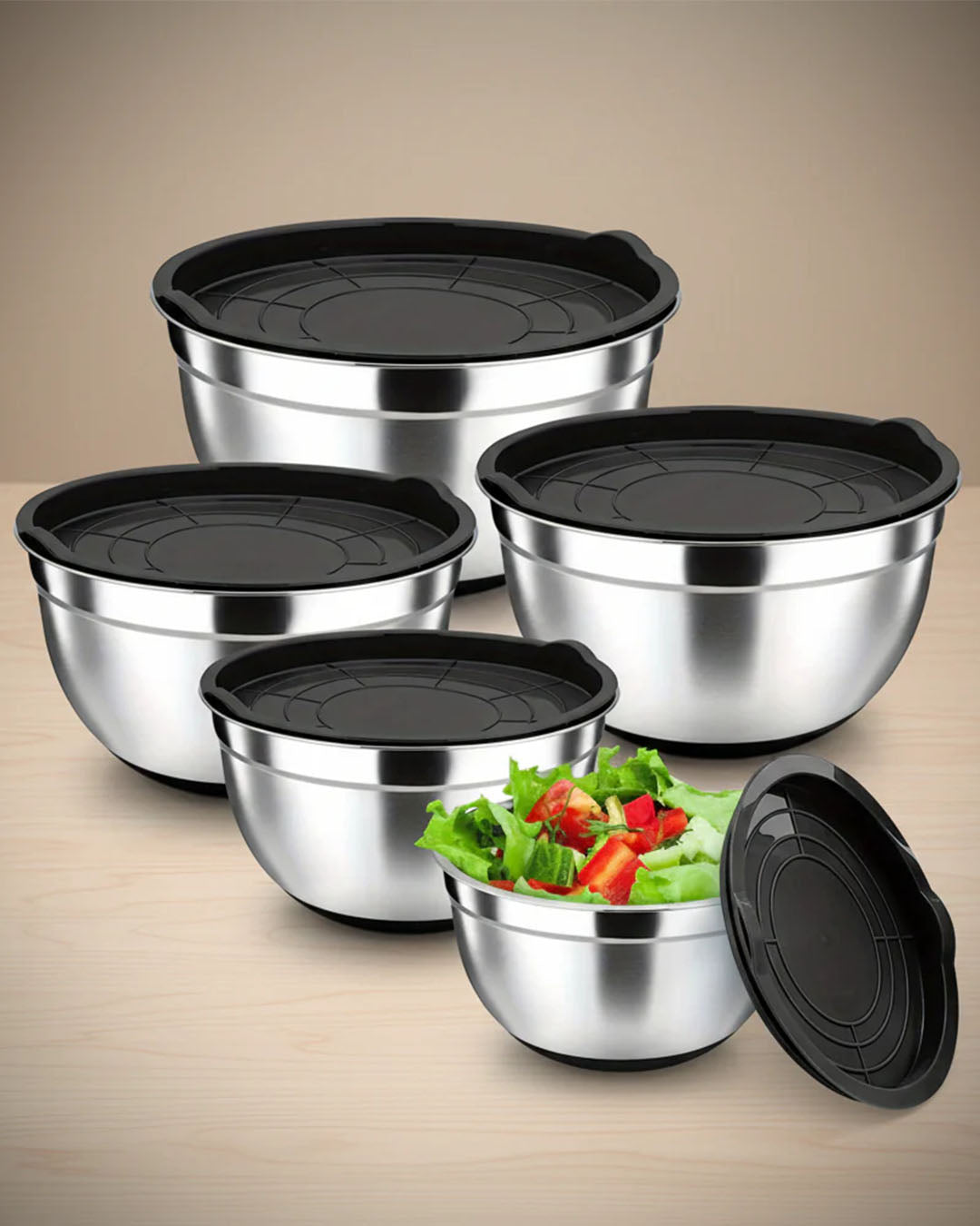 5-Piece Stainless Steel Mixing Bowl Set with Lids