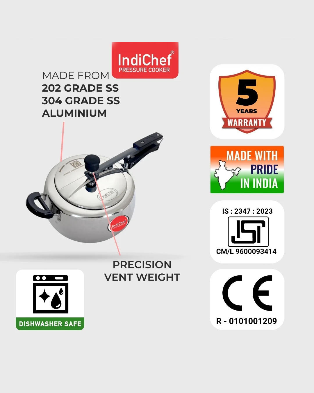 5L Tri-Ply Stainless Steel Inner Lid Pressure Cooker