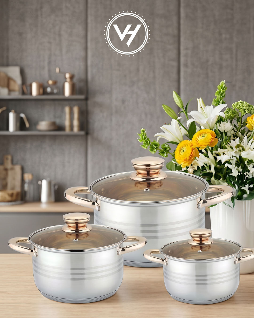 6-Piece Stainless Steel Pot Set with Lids