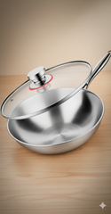 32cm Tri-Ply Stainless Steel Wok with Glass Lid
