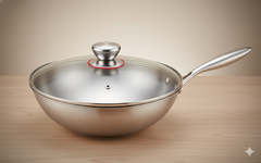 32cm Tri-Ply Stainless Steel Wok with Glass Lid