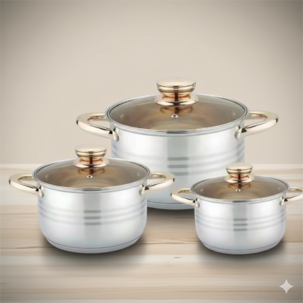 6-Piece Stainless Steel Pot Set with Lids