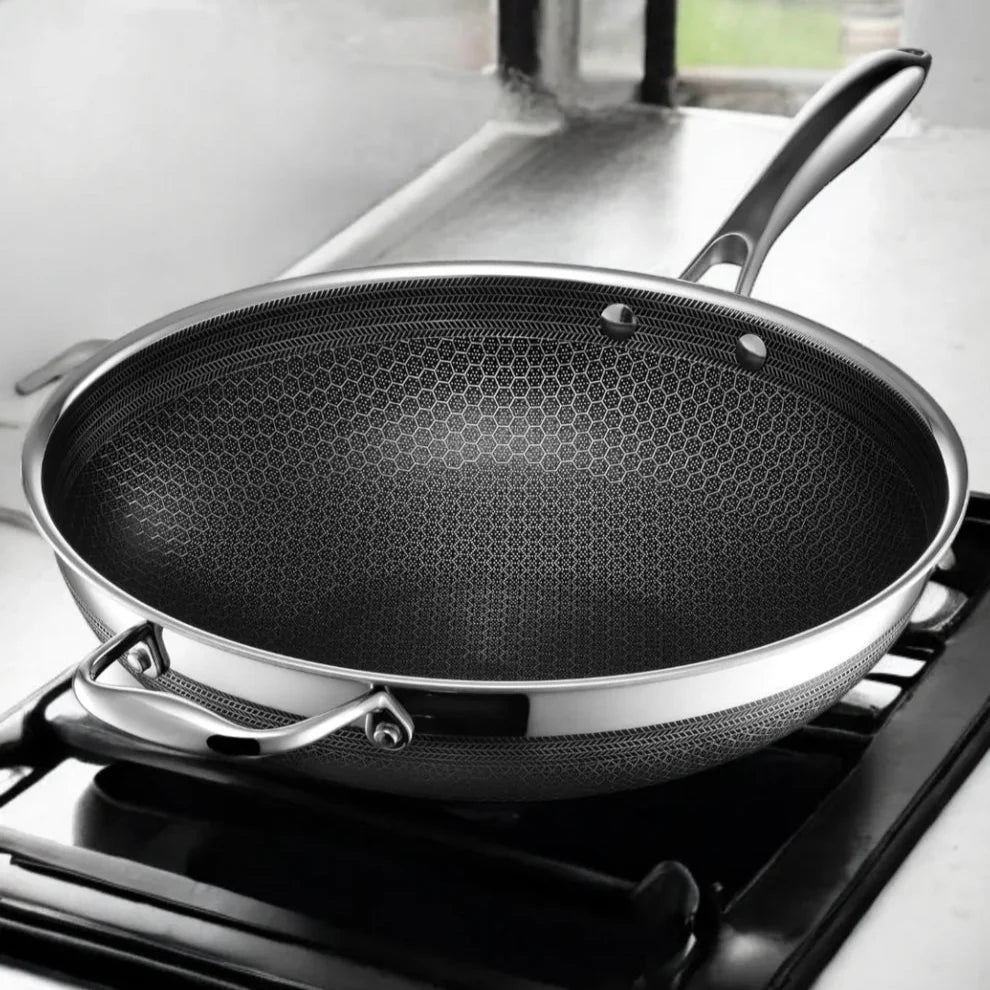 34cm Tri-Ply Honeycomb Stainless Steel Wok