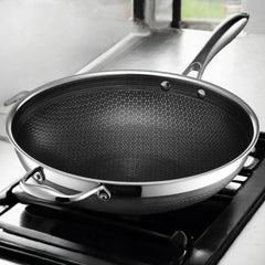 34cm Tri-Ply Honeycomb Stainless Steel Wok