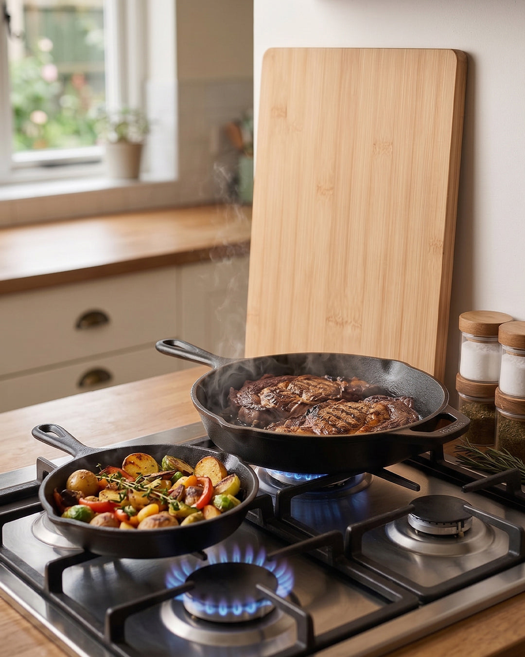 Pre-Seasoned Cast Iron Skillet Bundle – 30cm + 26cm