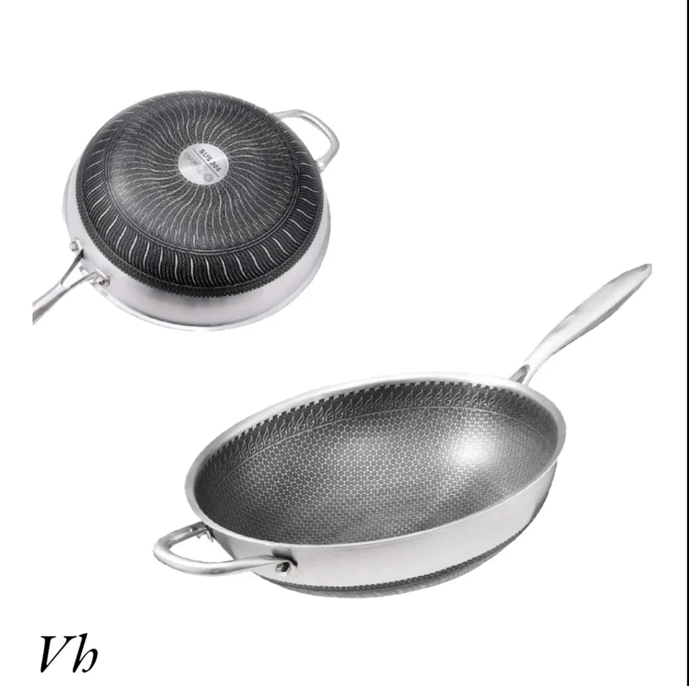 34cm Tri-Ply Honeycomb Stainless Steel Wok