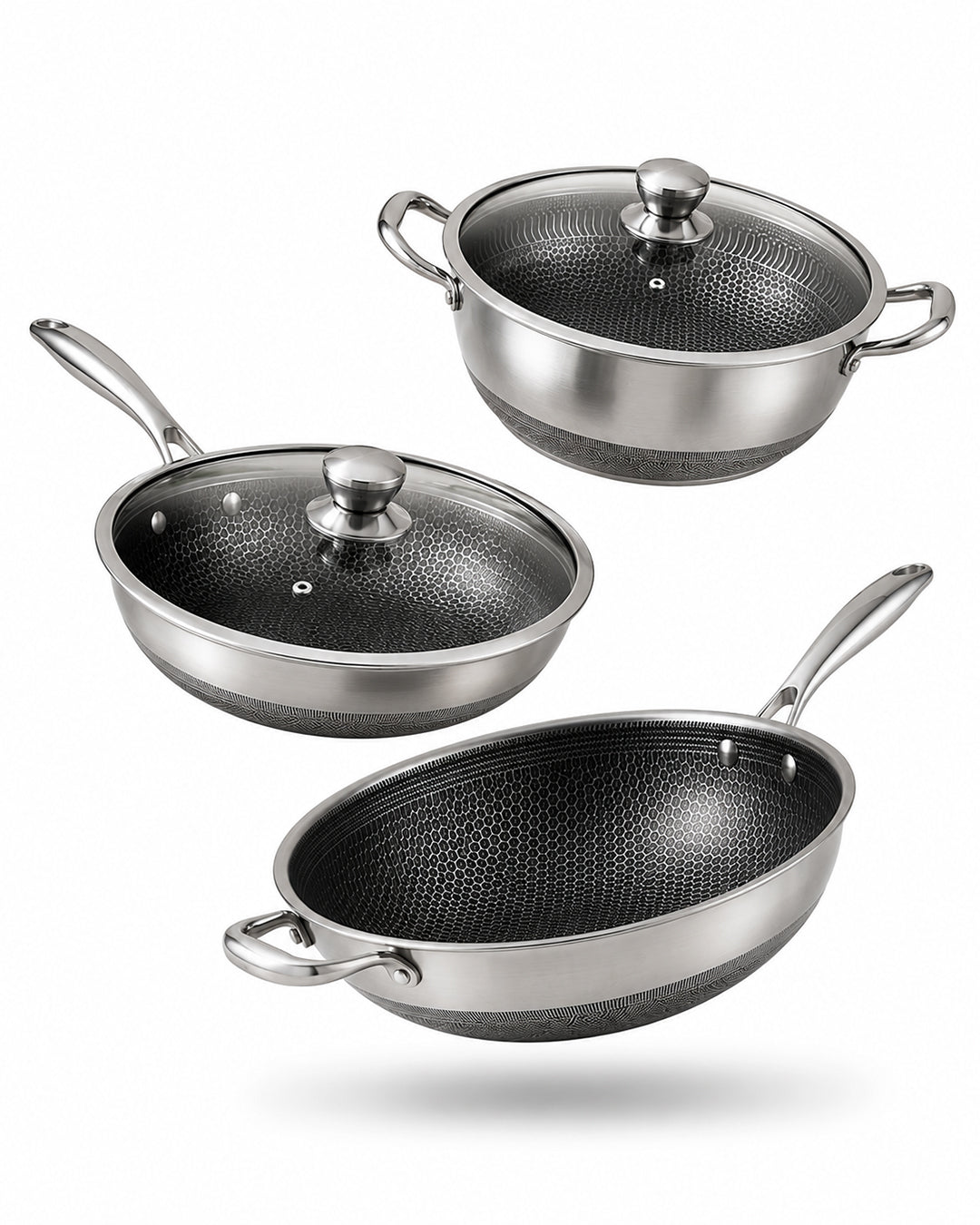 Premium Honeycomb Cookware Bundle - 28cm Frypan + 30cm Pot + 34cm Wok