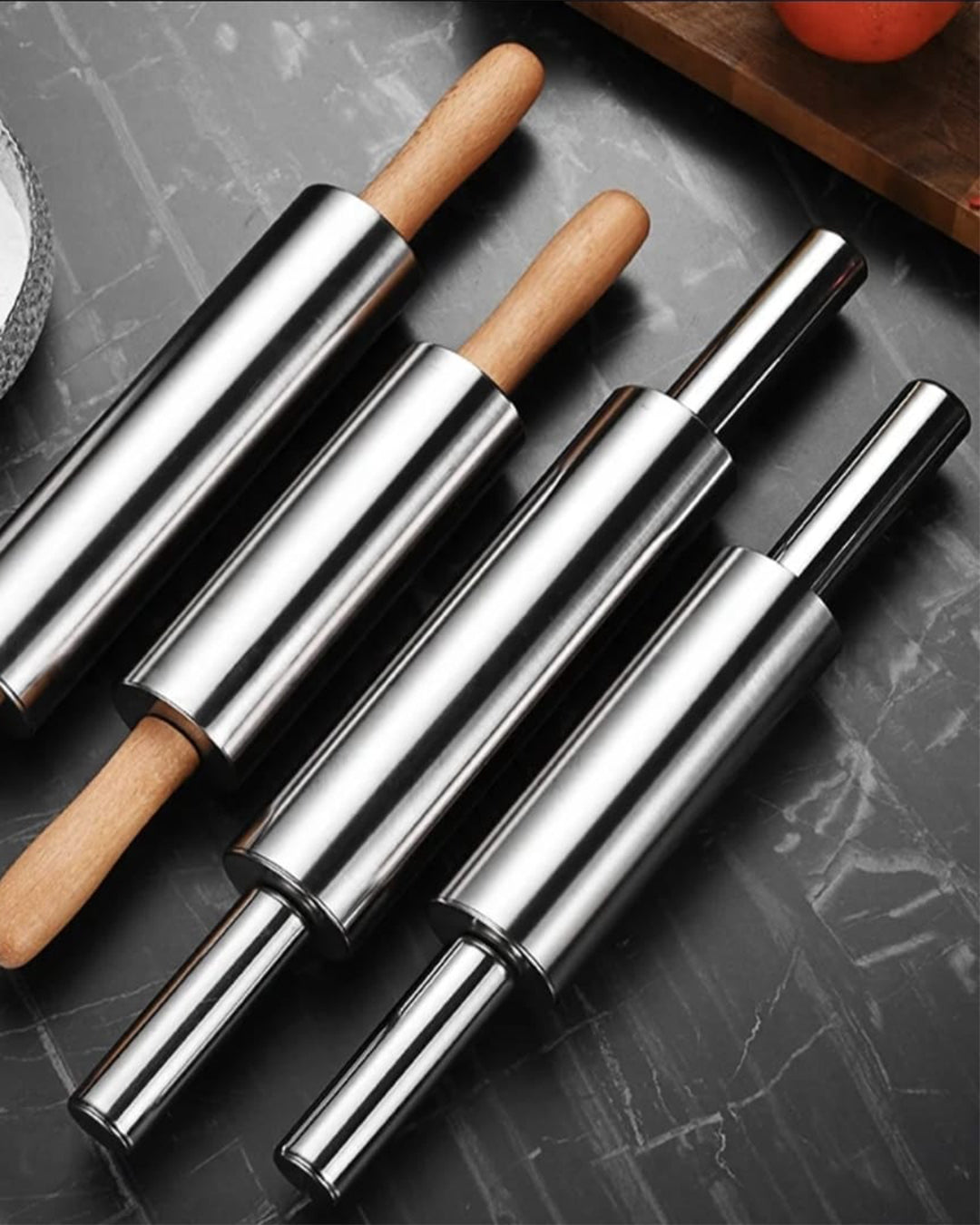 Stainless Steel Baking Rolling Pin with Wooden Handles