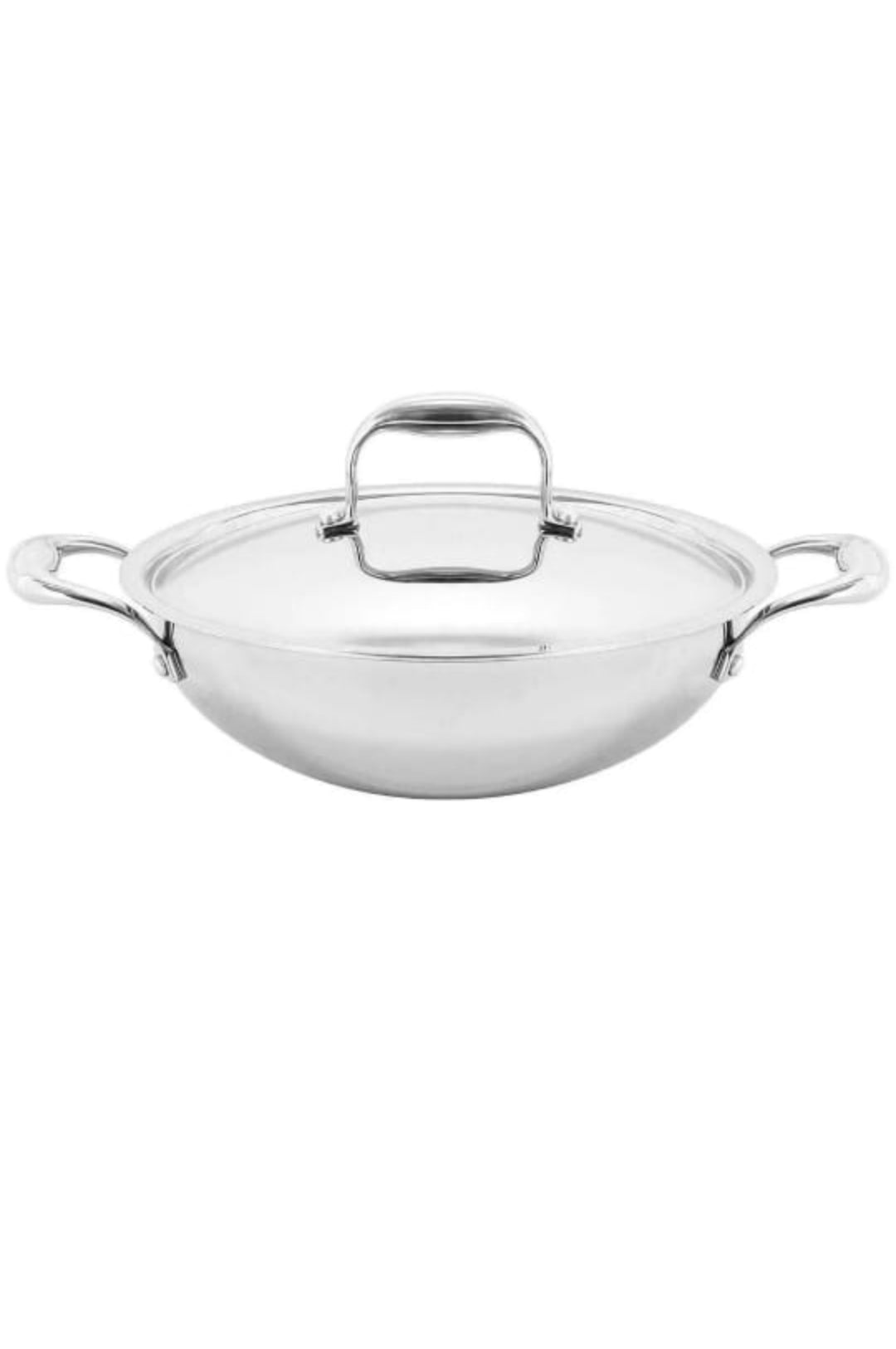 28cm Tri-Ply Stainless Steel Wok with Lid