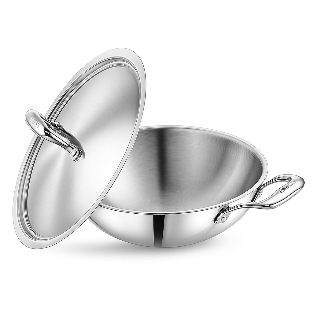 28cm Tri-Ply Stainless Steel Wok with Lid