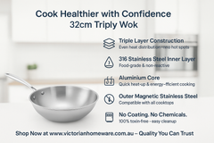 32cm Tri-Ply Stainless Steel Wok with Glass Lid