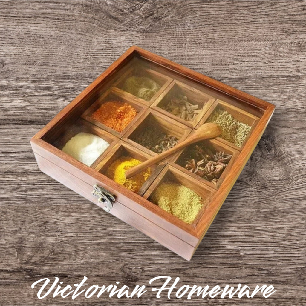 Wooden Spice Box (Square, Acacia Wood)