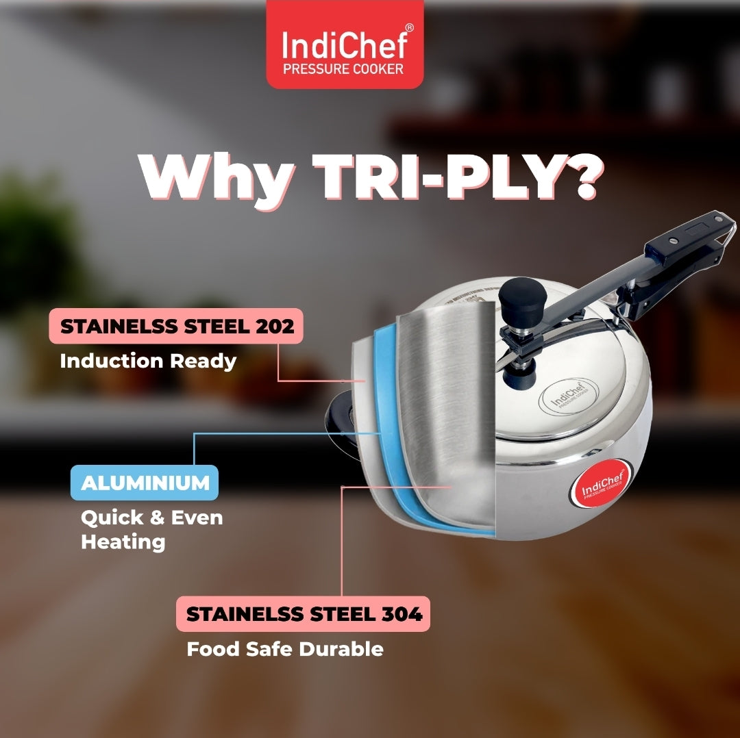2L Tri-Ply Stainless Steel Inner Lid Pressure Cooker