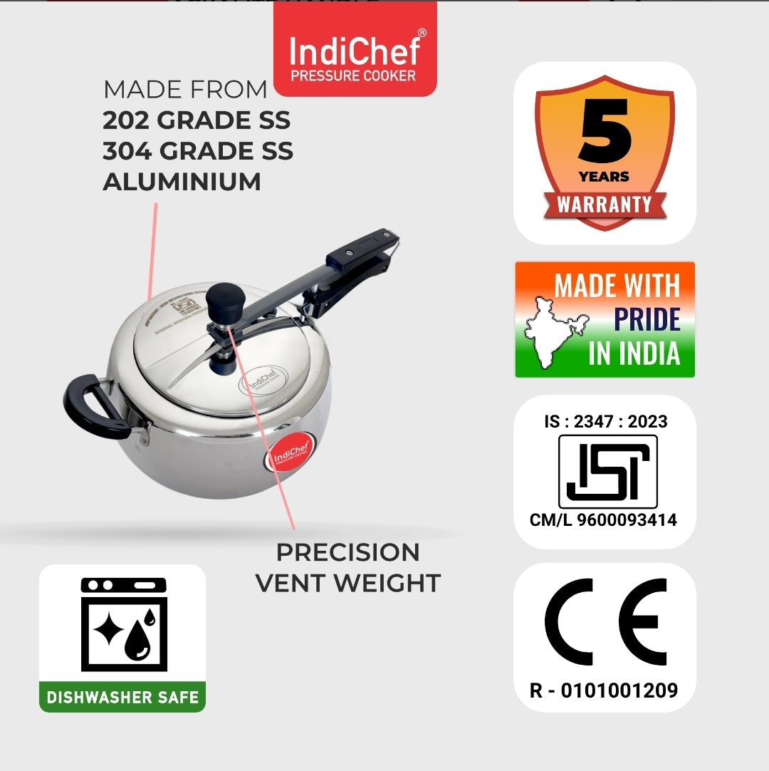 2L Tri-Ply Stainless Steel Inner Lid Pressure Cooker