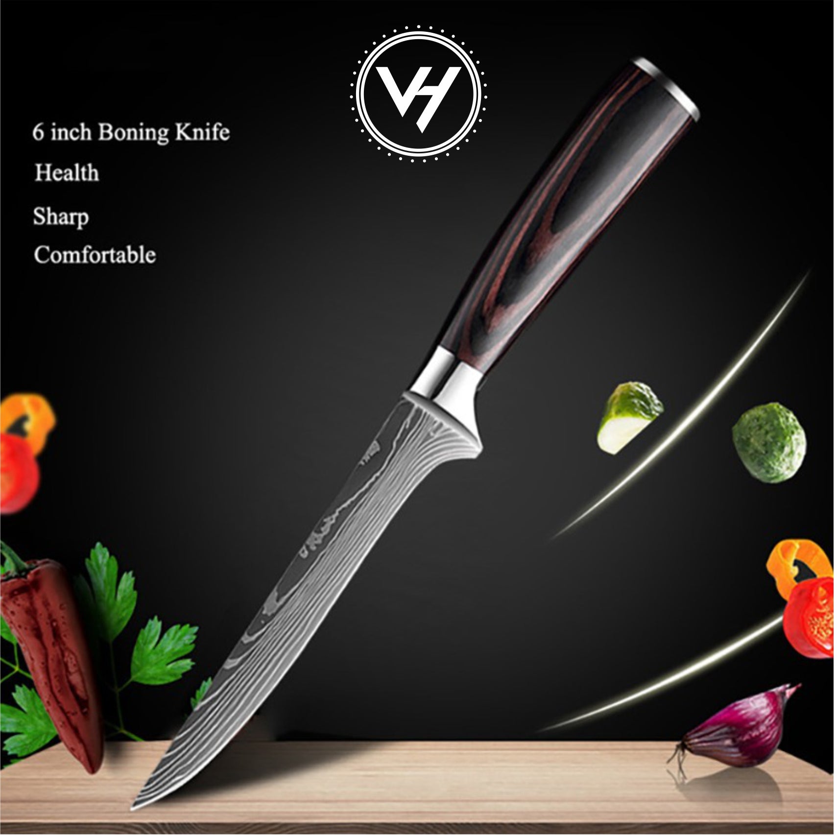 5-Piece Damascus Chef Knife Set – Ultra Sharp 5Cr15 Steel | Durable Wooden Handles | VH Premium