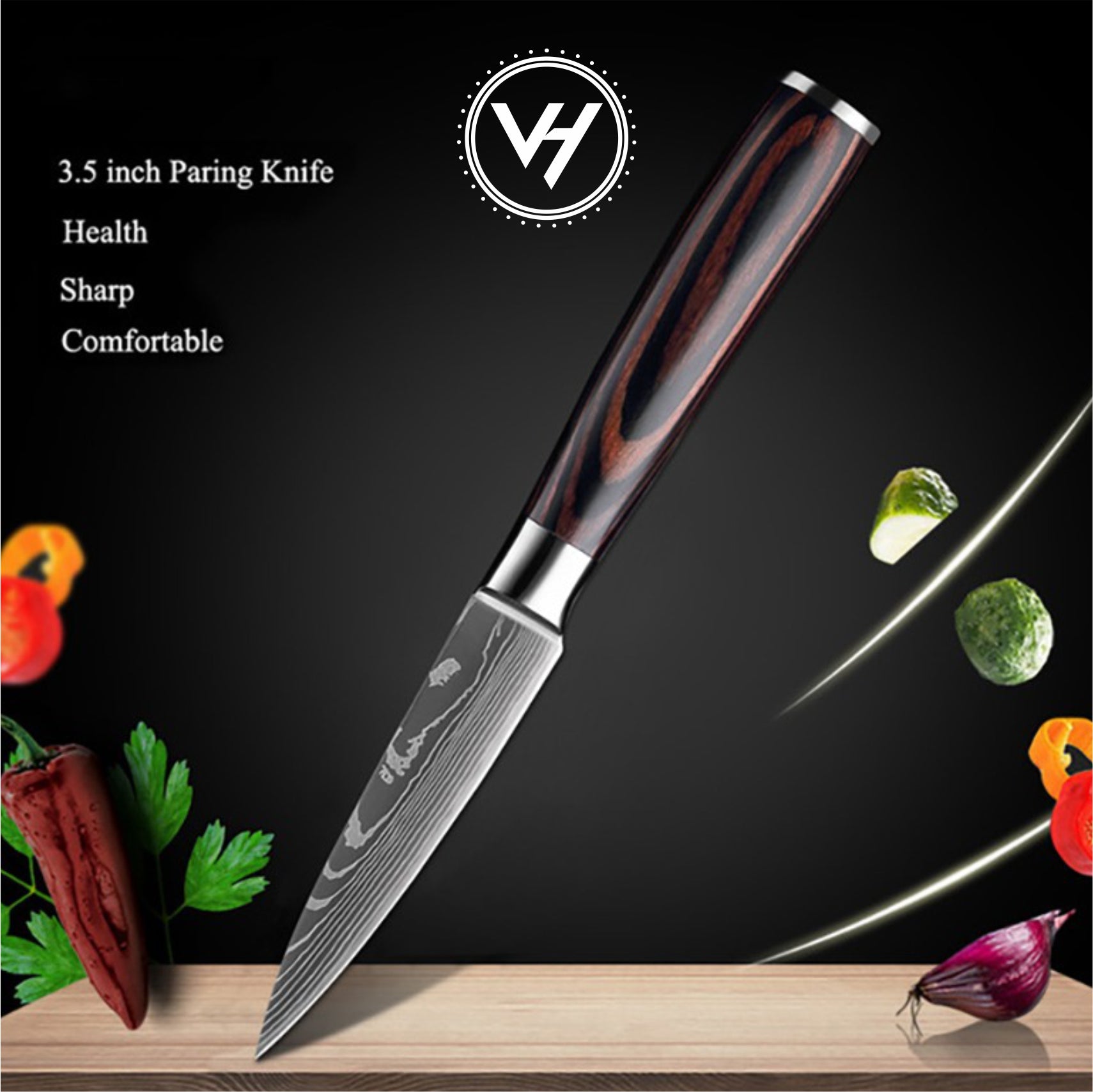 5-Piece Damascus Chef Knife Set – Ultra Sharp 5Cr15 Steel | Durable Wooden Handles | VH Premium