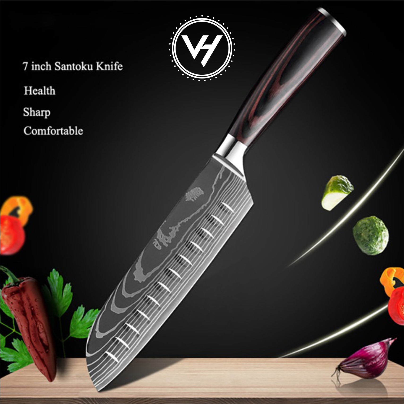 5-Piece Damascus Chef Knife Set – Ultra Sharp 5Cr15 Steel | Durable Wooden Handles | VH Premium