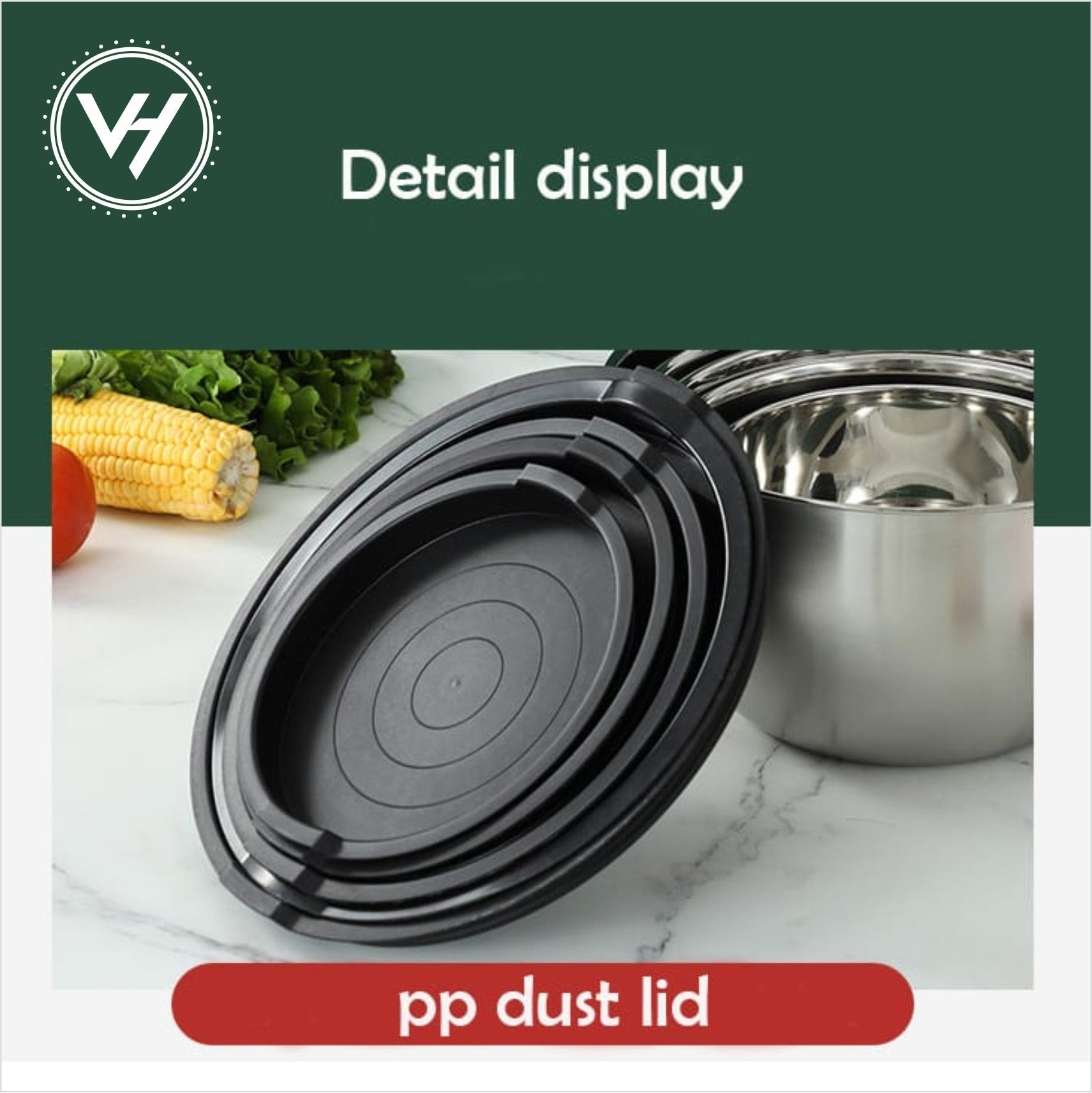 Salad Bowls with Lid + Silicone Bottom 5 PCS Set