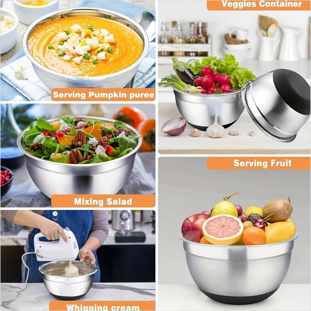 Salad Bowls with Lid + Silicone Bottom 5 PCS Set